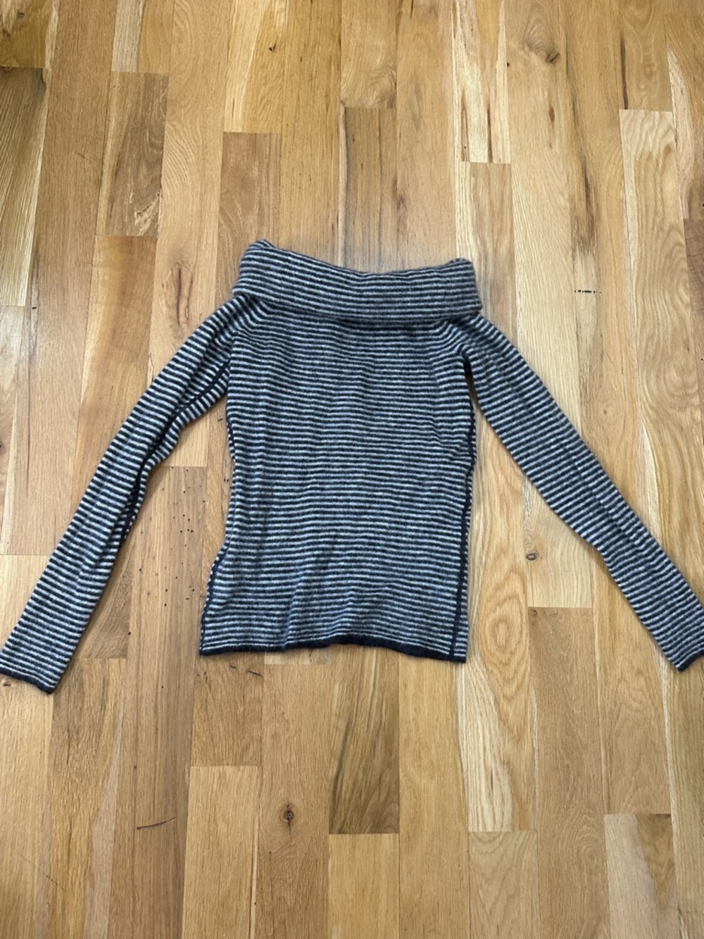 Madewell black & Cream Striped Off-Shoulder Sweater